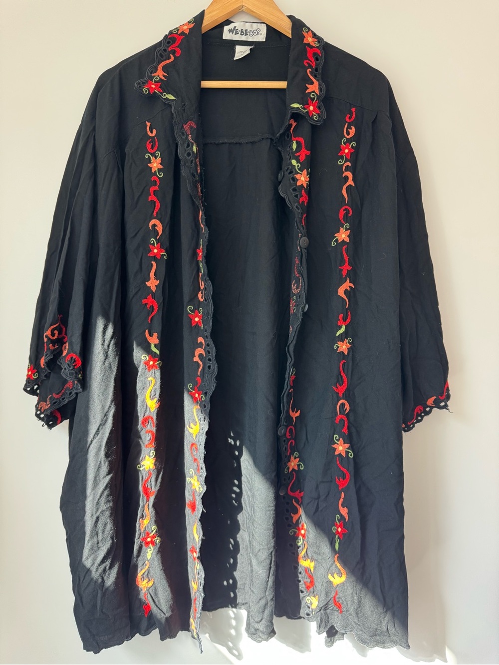 Vintage We Be Bop Embroidered Cutout Duster Top Black 5X